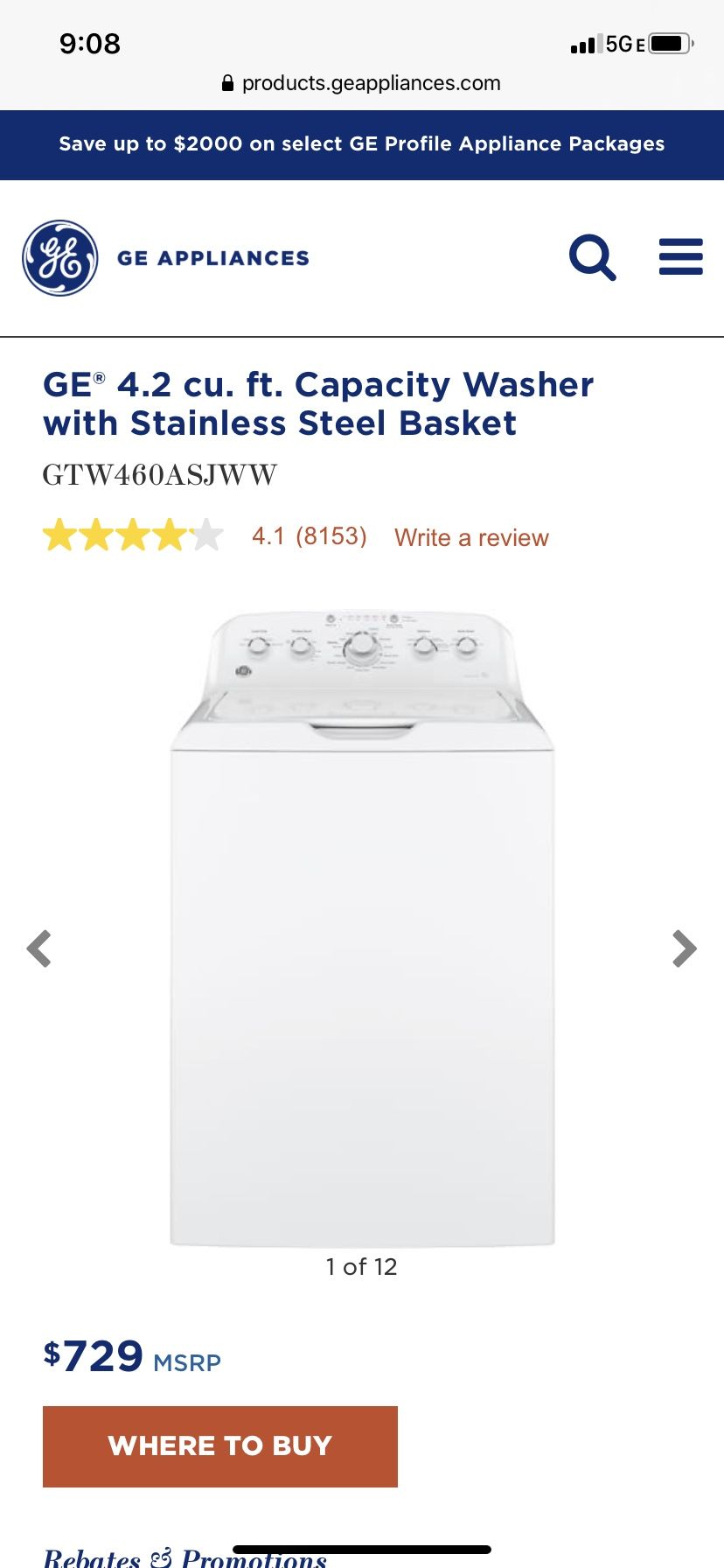 G.E washing machine