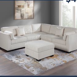Light Beige Sectional Sofa With Ottoman $499