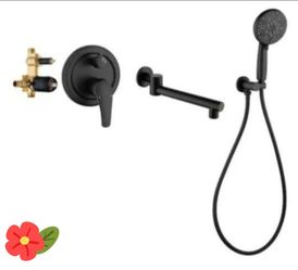 FLG Single-Handle Wall Mount Roman Tub Faucet with Handheld Shower in Matte Black