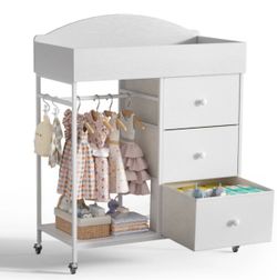 White Baby Changing Table with Dresser and Wardrobe