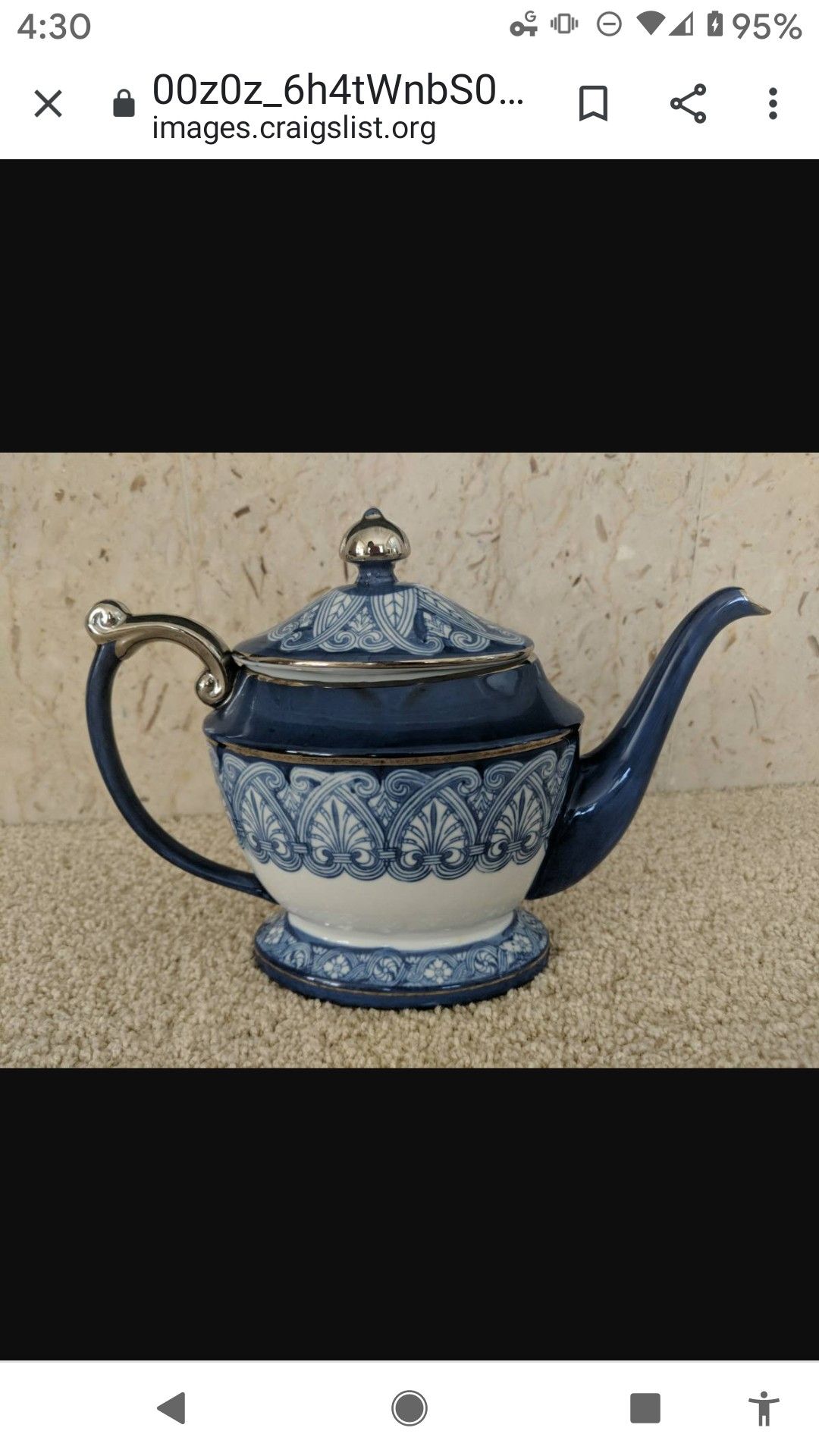 Bombay cups, teapot, sugar, cream bowls