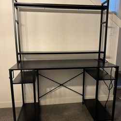 Huuger 55 inch Computer Desk with Shelves Gaming Black