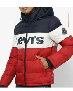 Like New  Levi’s Hooded Puffer Coat Jacket Youth L 12-13 Yrs Red White Blue