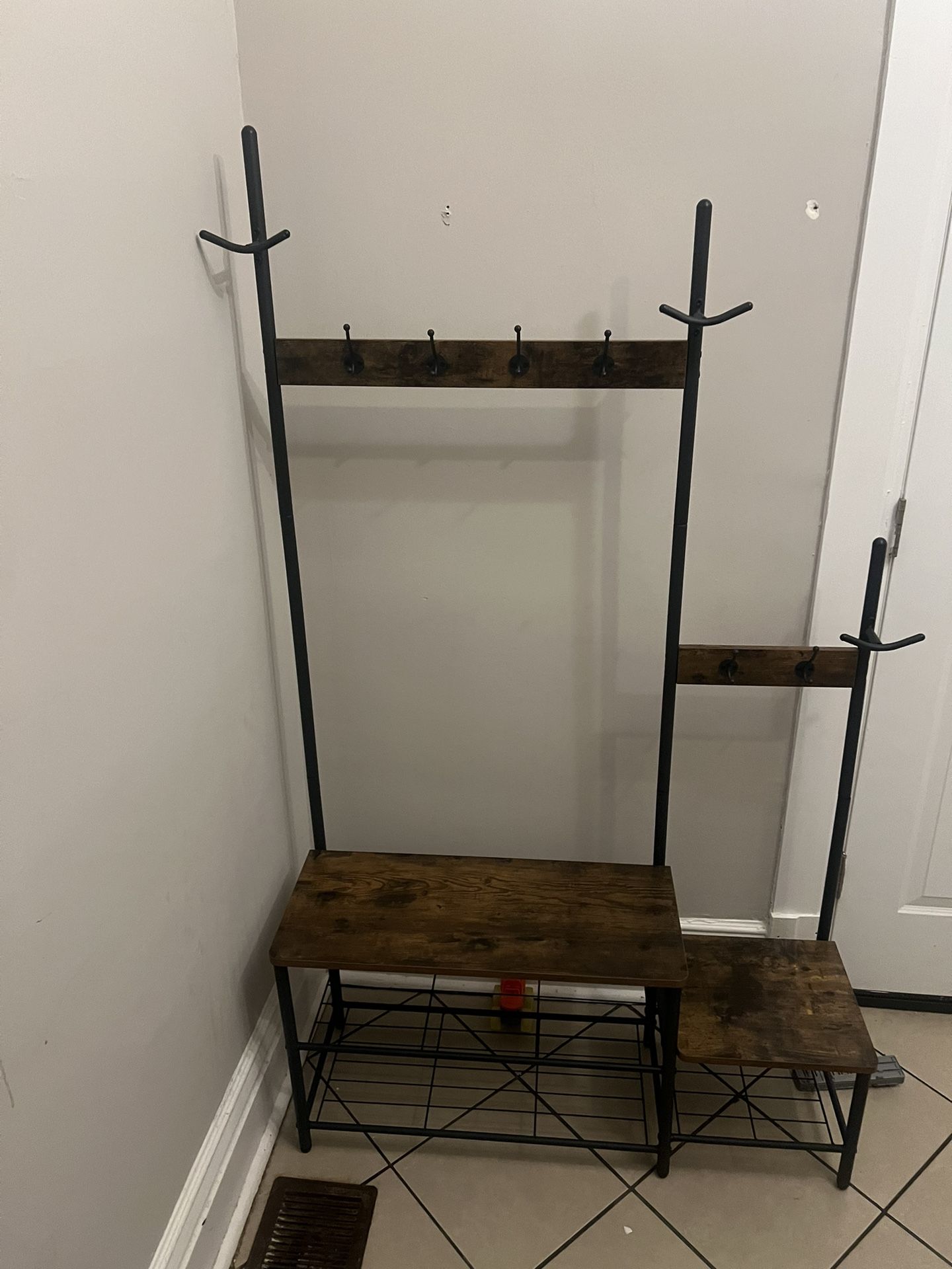 VASAGLE Hall Tree with Bench and Shoe Storage, Entryway Coat Rack with Shoe Bench, 11.8 x 31.7 x 71.5 Inches, Vintage Brown and Ink Black.
