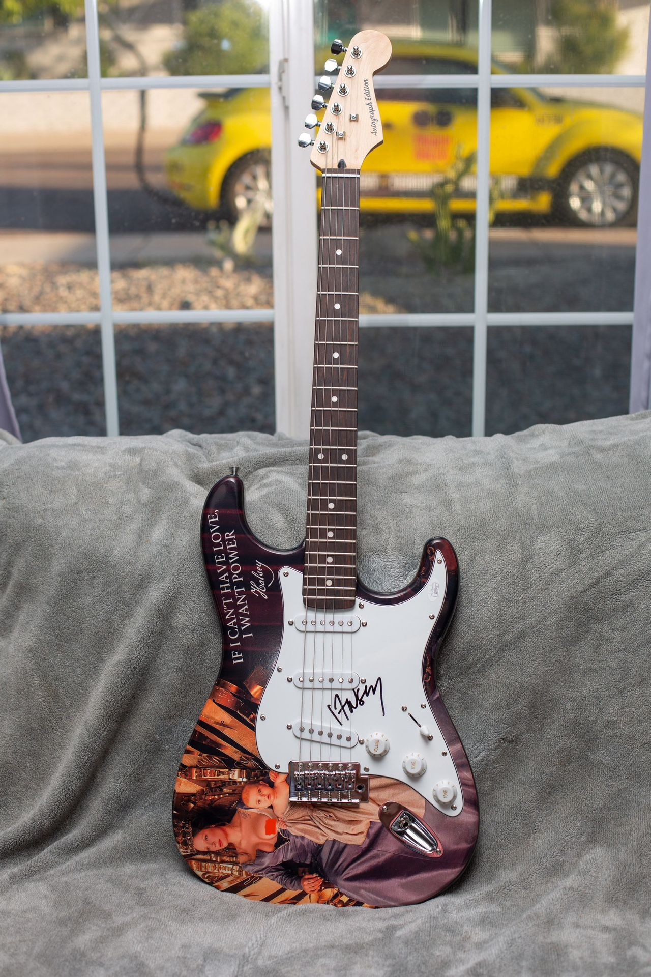 Halsey Autographed Fender Stratocaster Guitar With 1/1 Screen Print