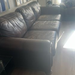 Brown Leather 3-Seater Couch + Washable Cover – Pickup Only