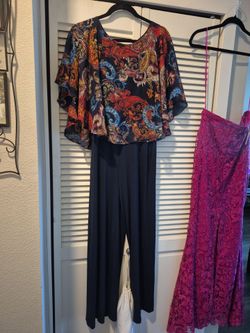 Connected Apparel Women Navy Z. Paisley sleeveless Jewel Neck Wide Leg Jumpsuit  - 4P - NWT