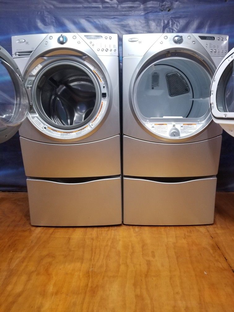 Silver Whirlpool Washer And Electric Dryer Free Delivery And Installation With A 90 Days Warranty