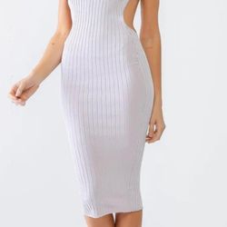 (AKIRA)Light Purple Ribbed Halter Neck Criss-Cross Back Midi Dress,(Large,Small,)