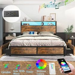❤️‍🔥 Queen-Size Bed Frame with Headboard Storage and 4 Drawers —
