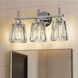 Kernlite Crystal Bathroom Light Fixtures Over Mirror, Chrome 3-Light Bathroom Vanity Lights