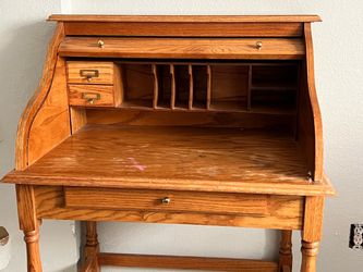Vintage Oak Roll Secretary Desk
