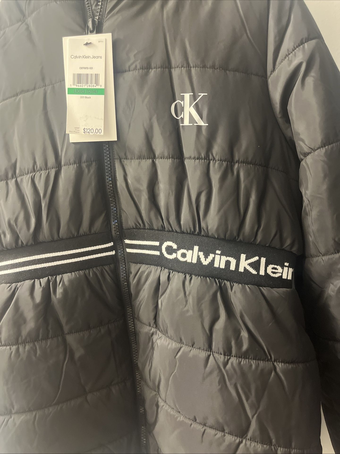 Calvin Klein Jeans Hooded Puffer Jacket Girls Size L (12/14) Black