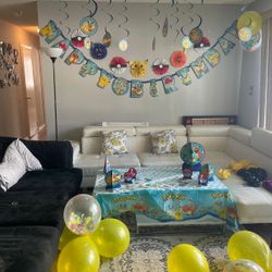 Pokémon Theme Decoration With Changing Birth Dates .. Banner, Danglers And Table Deco