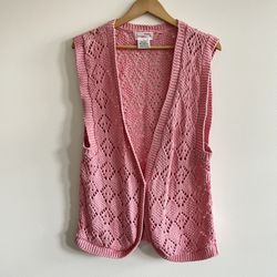 Vintage Lener Pink Knitted Sleeveless V-Neck Sweater Vest Sz Large 