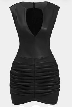 Mica- Ruched Faux Leather V-Neck Bodycon Mini Dress