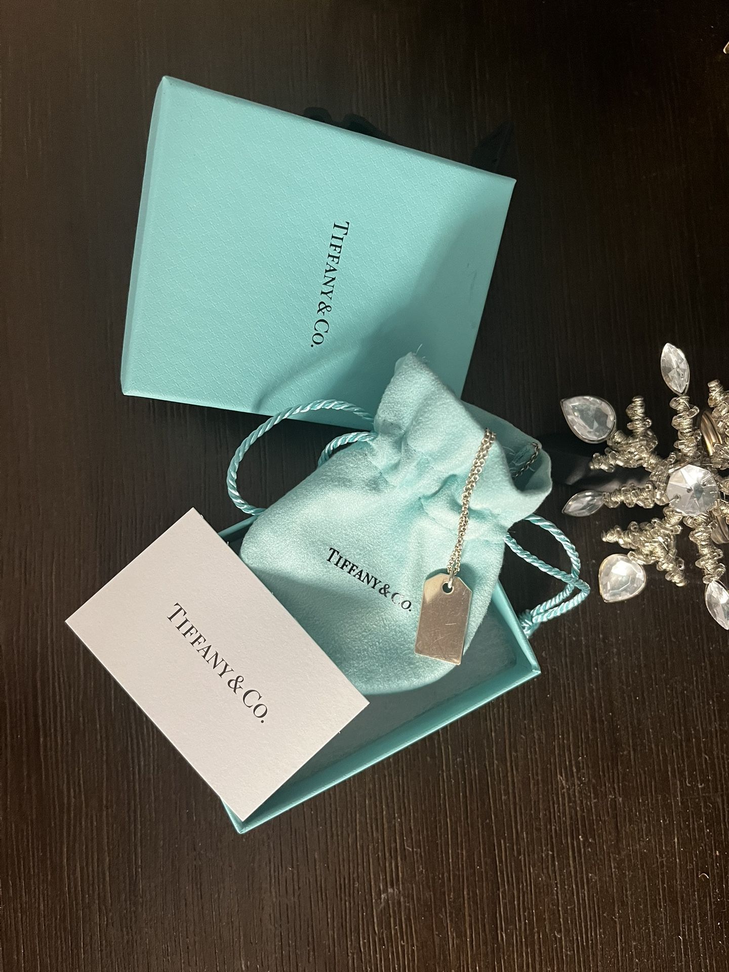 Tiffany & Co. Sterling Silver Rectangle Blank Pendant Necklace
