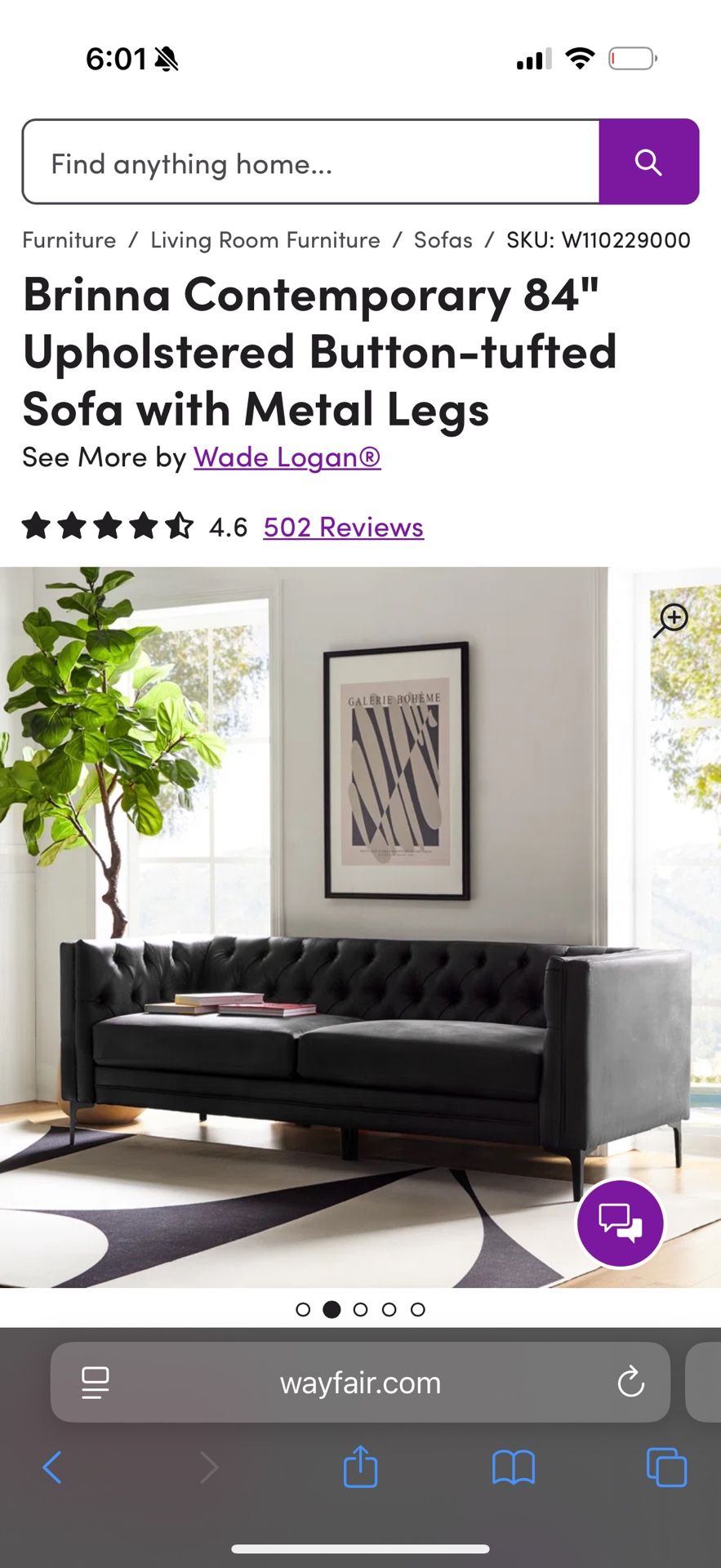 Contemporary Charcoal Colored Couch
