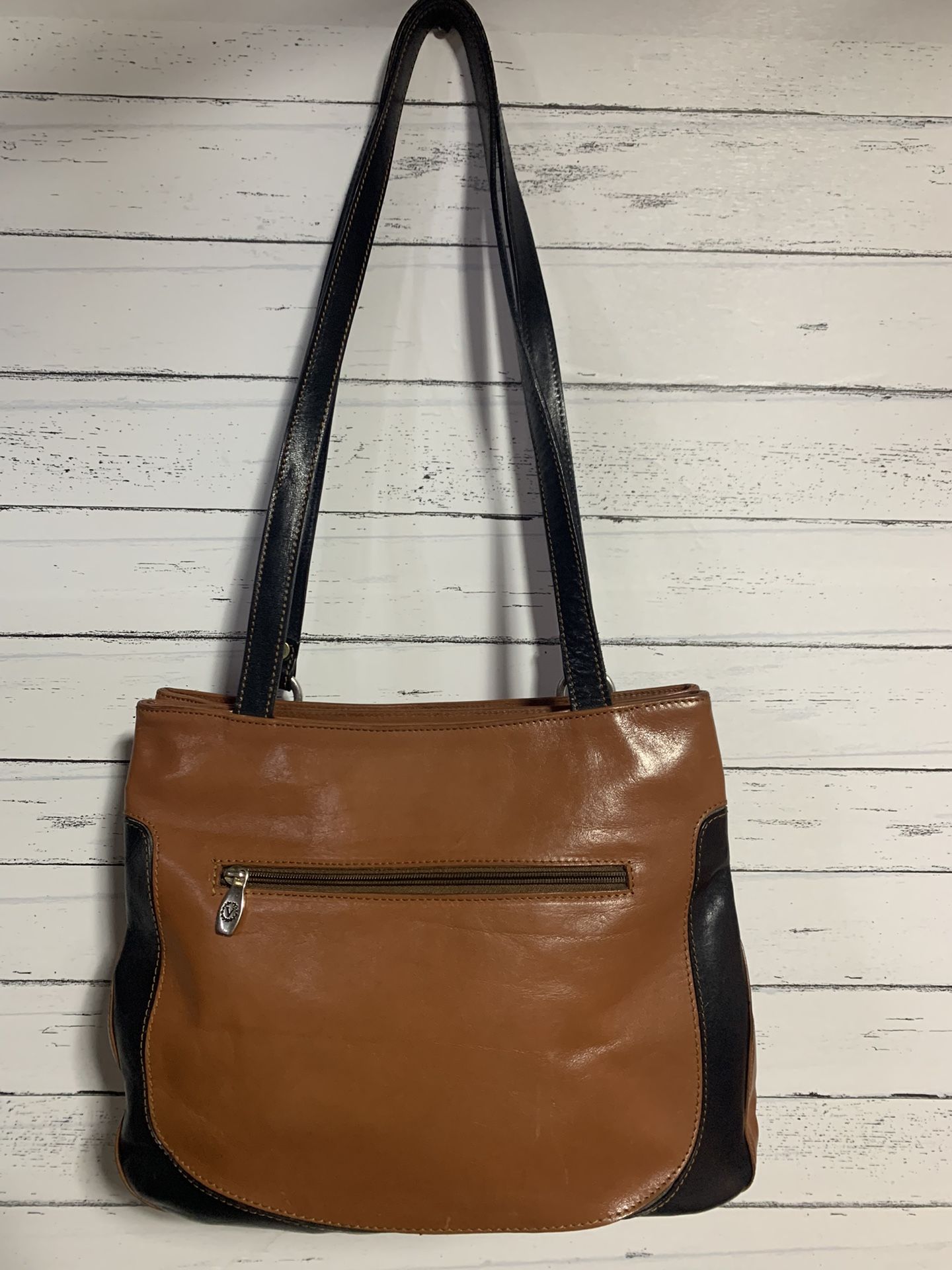 Valentina leather brown and black Shoudler tote bag made in Italy