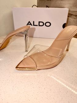 Gold Pointed-Toe Clear Mule Heels - Aldo