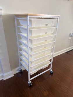 New  Rolling Storage Cart with Drawers and Wood Top