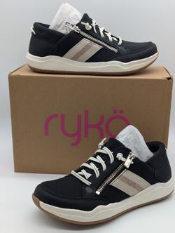 Women's Size 5.5 - Ryka Carefree Sport Zip Slip On Shoes Sneaker Black White New