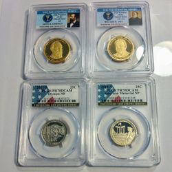 SET OF (4) CERTIFIED COINS GRADE 70 $1 PRESIDENTIAL DOLLAR AND ¢25 QUARTER DOLLAR TO COLLECT