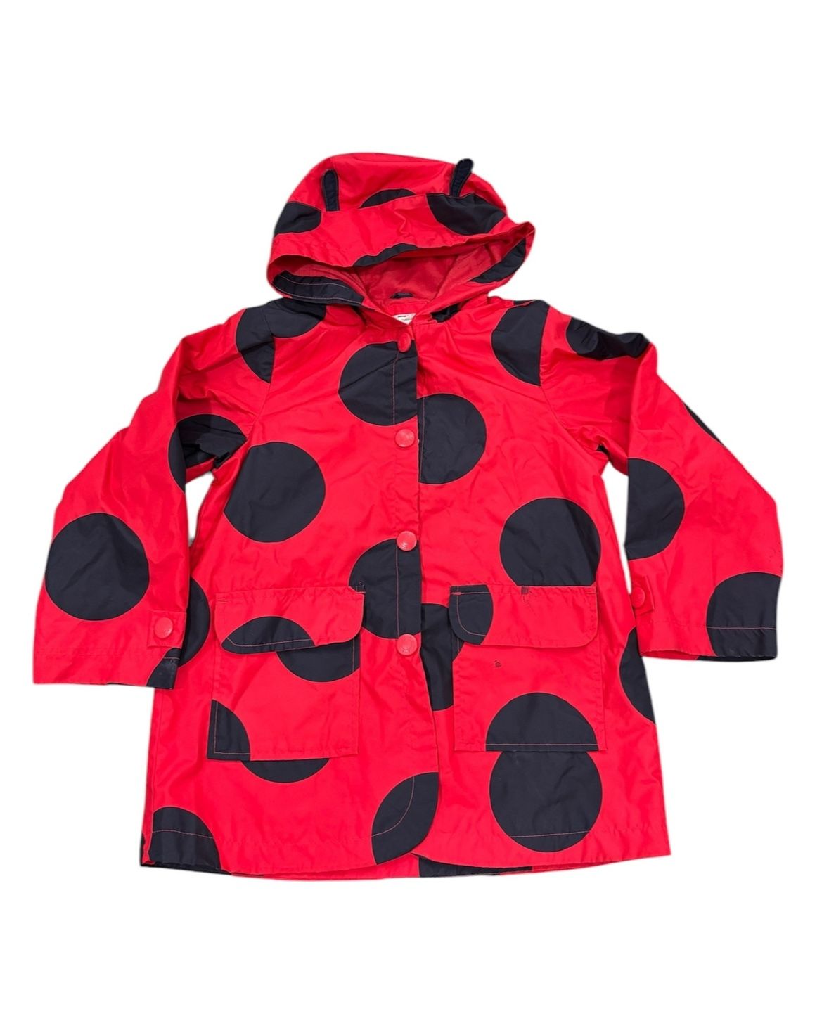Carter’s Girl’s Size 5/6 Lady Bug Rain Jacket Red/Black Snap-Front Hooded