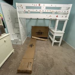Step Bunk with Desk Color White Twin/Twin and drawer