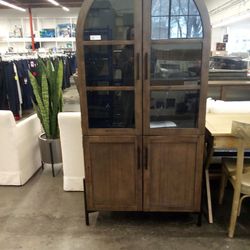Amira Vintage Walnut And Charcoal Black Arch Display Cabinet 