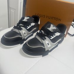 LV Trainer Shoes Black White and Grey
