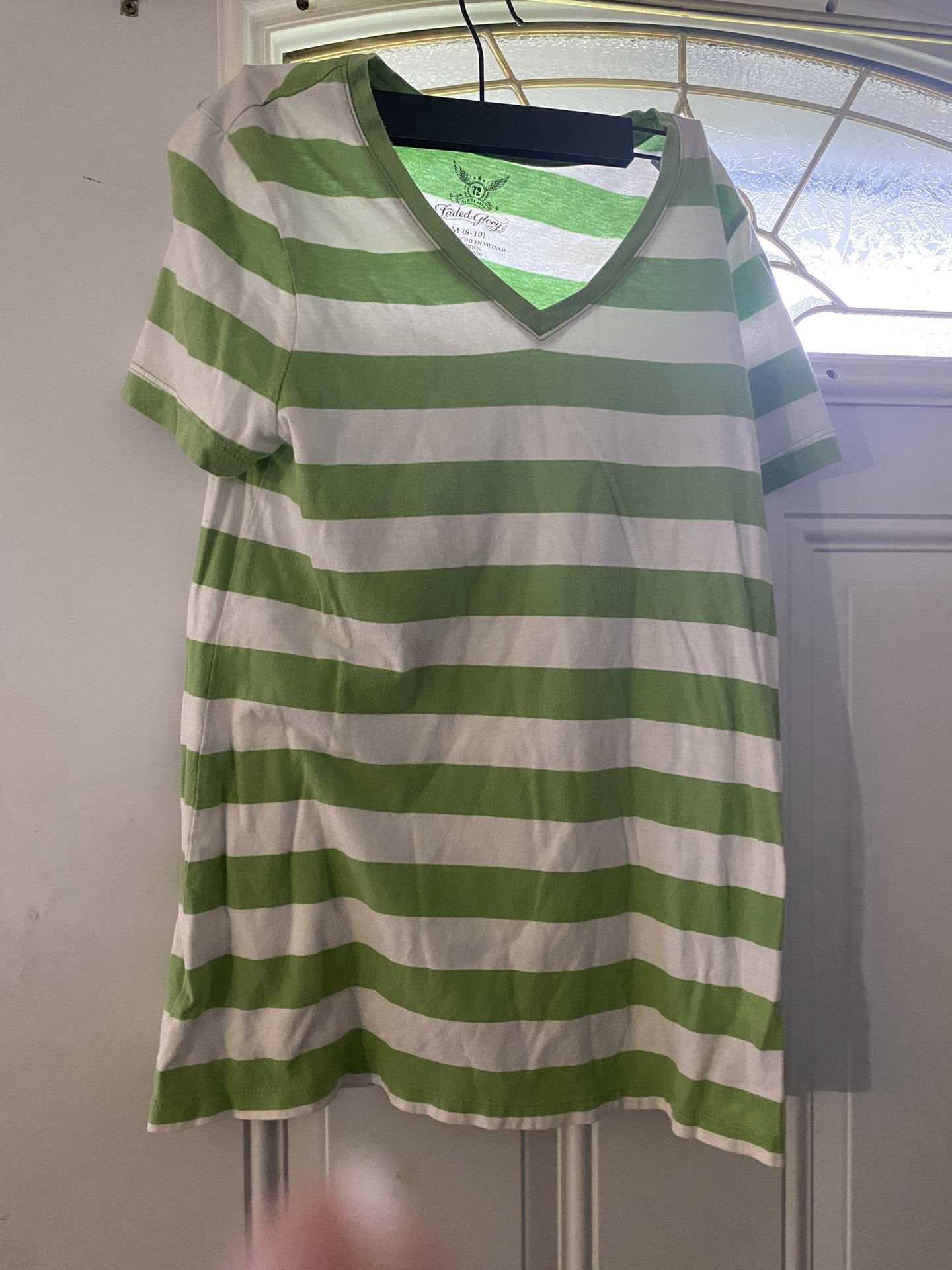 Green and White Striped Medium Faded Glory Shirt