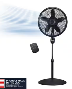 3 Speed Oscillating Pedestal Fan for Home in Black with Adjustable Height, 4-Hour Timer and Remote