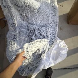 Human dog bed for adults long fur light grey