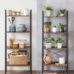 VASAGLE Ladder Shelf, 4-Tier Bookshelf, Storage Rack, Bookcase with Steel Frame, for Living Room, Home Office, Kitchen, Bedroom, Industrial Style, Rus