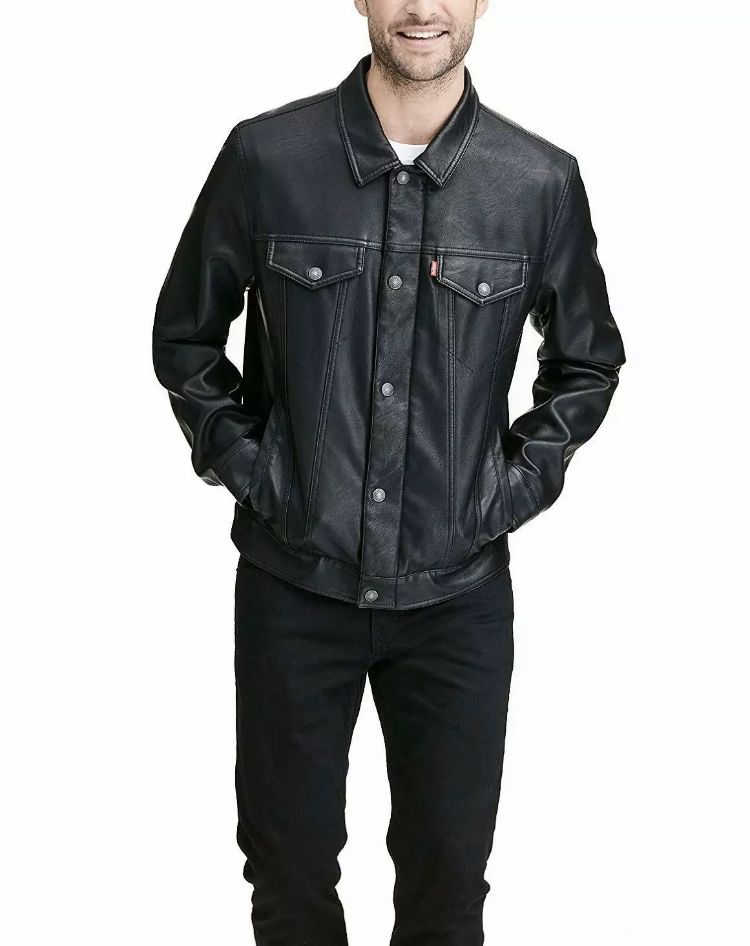 Levi’s black leather jacket coat men’s size large