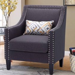 Gray Color Mid Century Modern Wingback Accent Chair