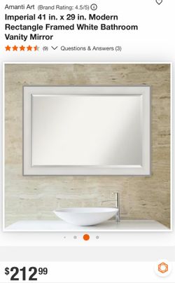 Imperial 41 in. x 29 in. Modern Rectangle Framed White Bathroom Vanity Mirror