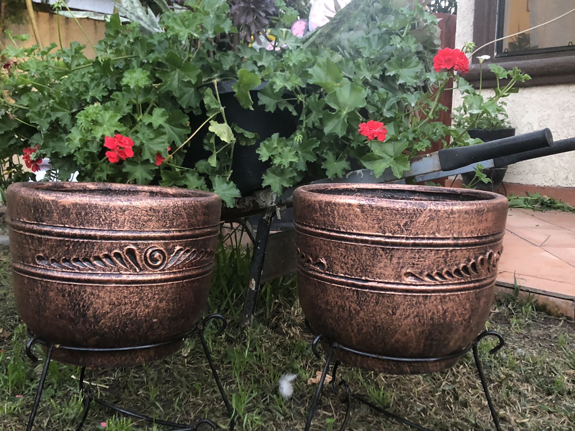 2 Clay Flower Pots 12” High 13 “wide Stand Is Not Included