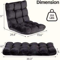 ZENY Folding Floor Chair Adjustable in 14 Levels, Lazy Sofa Cushion, Reclining Chair for Games - Black