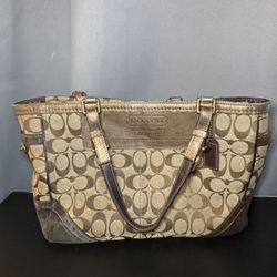 Coach Signature Canvas Tote Bag - Brown and Tan