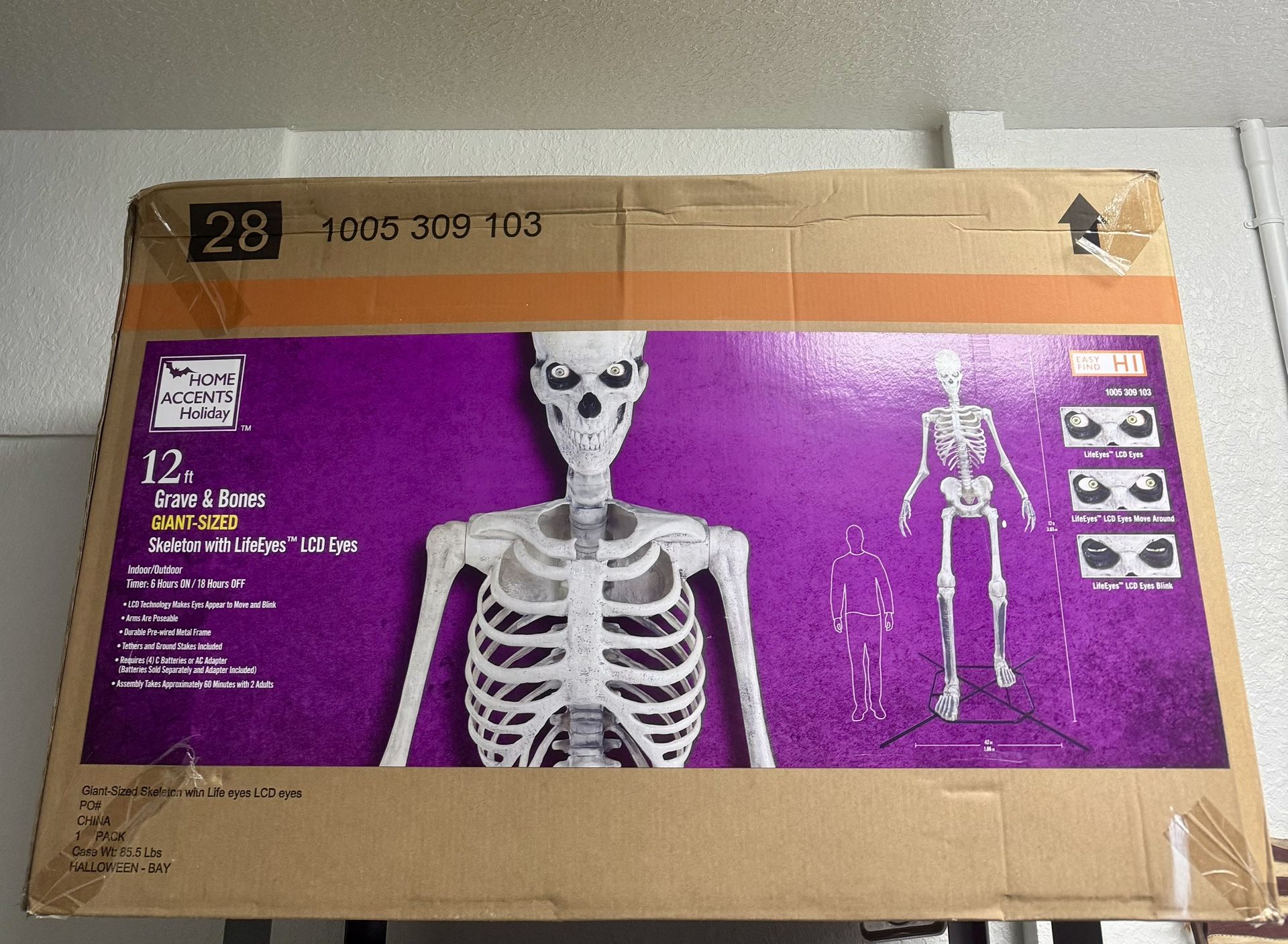 12 FT Grave & Bones SKELLY Skeleton with LIFEEYES LCD Eyes