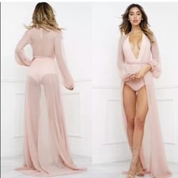 Brand: Want my look, Women sexy lace cover long sleeves up robe in blush color