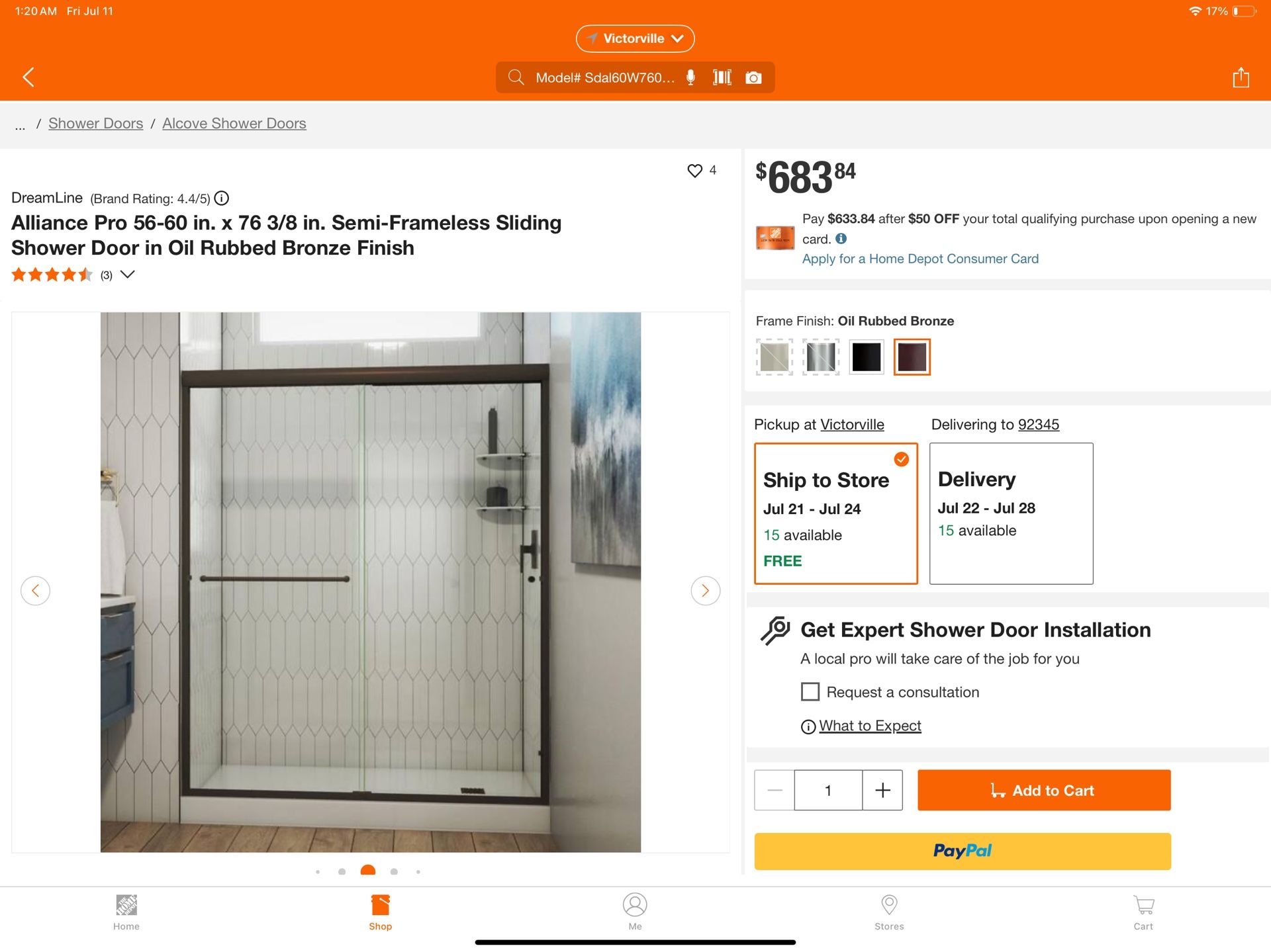 New In Box. Bronze. Color Nice DreamLine Alliance Pro 56-60 in. x 76 3/8 in. Semi-Frameless Sliding Shower Door in Oil Rubbed Bronze Finish