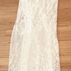 4 White Lace Curtain Panels With Attached Valances-60”wide X76” Long