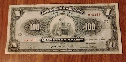 1965 Peru large bill banknote currency