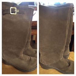 LADIES CROCS SUEDE BOOTS BROWN WEDGE SIZE 6.5 EUC
