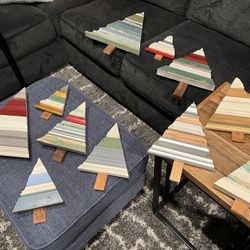 Handcrafted wooden tree decorations