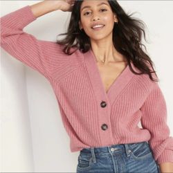 OLD NAVY Dried Rose Pink Shaker-Stitch Chunky Knit Cozy Winter Cardigan Sweater