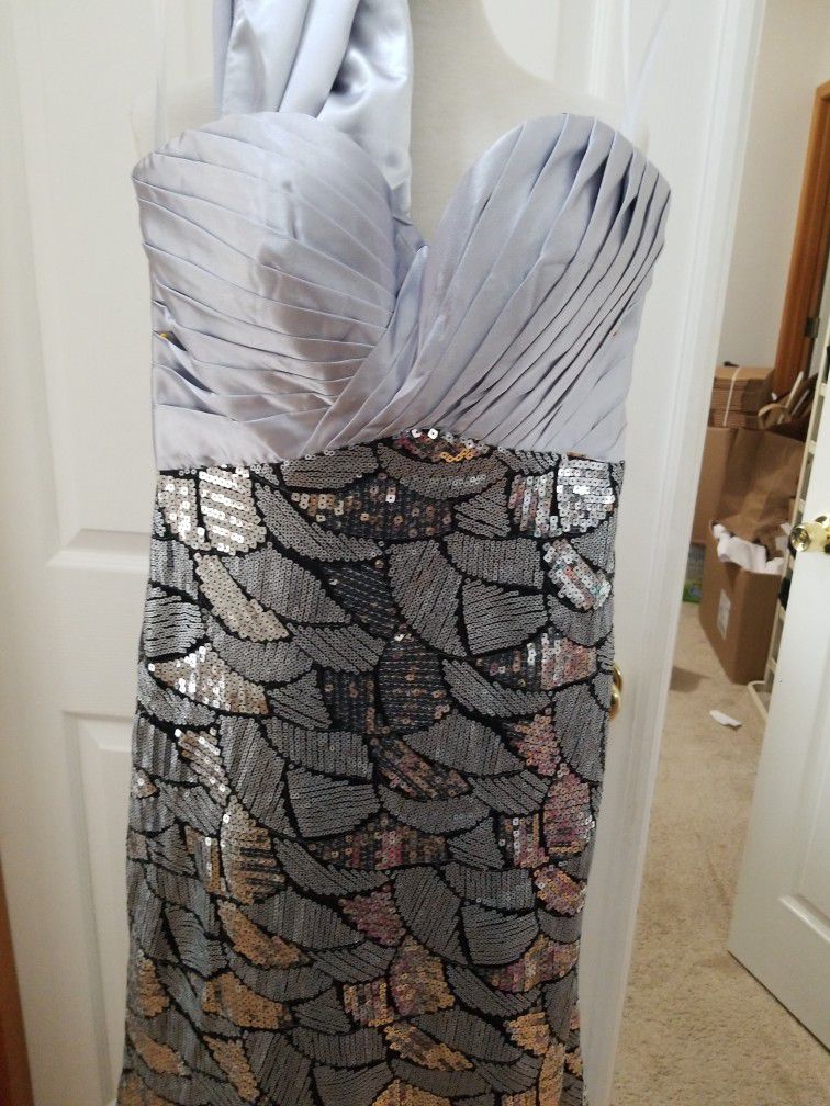 Silver And Black Long Sequined Dress Strapless Size 4 And 12